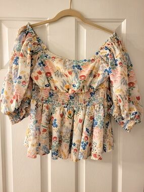 Boho Off The Shoulder Floral Blouse - Sz M